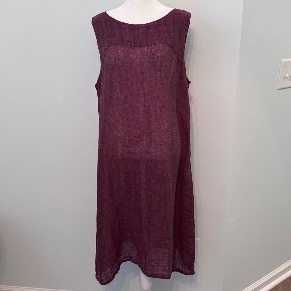 Flax Burgundy Linen Sleeveless Dress Size Large